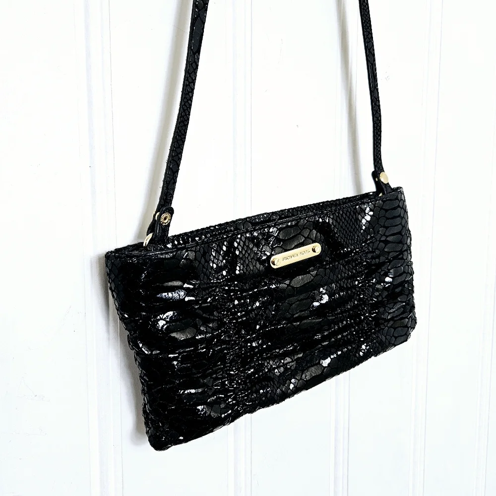 Michael Kors Clutch OS Ruched Leather Convertible Crossbody Shoulder Purse Black